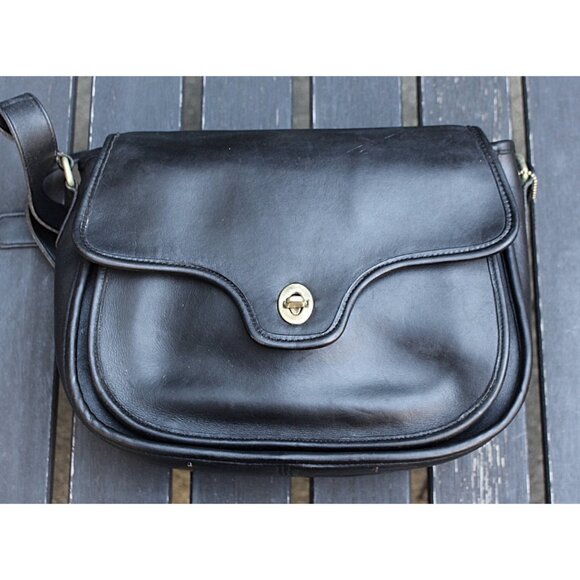 Coach Vintage - Lenox Crossbody Bag 9918, Black + Brass - USA 1980s - Picture 10 of 12